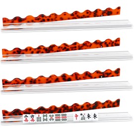 Mifoci 4 Set Scalloped Tortoiseshell Mahjong Tile Racks with Magnetic Pushers Acrylic American Mahjong Rack and Pusher Modern Majiang Accessories for American Majiang Game