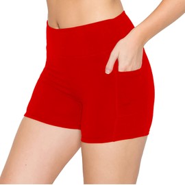 ALWAYS Pantalones cortos de yoga para mujer, de 3 pulgadas, con control de barriga, suaves, de alta calidad, con bolsillos, Sbk3-1170 / Red, L