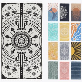 FESHKA Sand Free Turkish Beach Towel (37 x 67) Quick Dry Bath Towel, Oversized Beach Blanket, Lightweight for Travel - Made with 100% Organic Turkish Cotton - Gobeklitepe (Black)