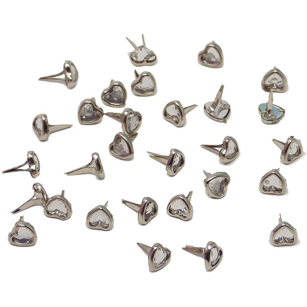 Mini Crystal Heart Brads for Crafts & Scrapbooking Silver Brads 6mm Pack of 100