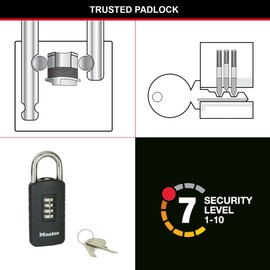 Master Lock 656EURDBLK Outdoor combination padlock with override key, 120 x 48 x 20 mm