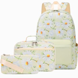 AUIVTY School Backpack for Girls Teens Bookbag with Lunch Box Pencil Case Kids Backpack Elementary Middle School Bookbag Teen Girls-Flower