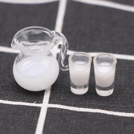 White Fake Glass of Milk 1/12 Miniature Milk Pitcher Dollhouse Decoration Accessories Milk jug Toy Dollhouse Accessories Pitcher 0.9x0.8x0.9 inch, Glasses 0.3x0.3x0.5 inch