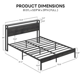 LIKIMIO Full Bed Frame with Headboard, Dark Wood Camas Full with Strong Supports, Sturdy, Noise-Free, No Box Spring Needed, Charcoal Grey