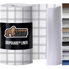 GORILLA GRIP DripGuard Drawer and Shelf Liner for Cabinet, Slip Resistant Non Adhesive Protection for Kitchen, BPA Free Smooth Surface Plastic Liners for Cabinets, Drawers, 17.5x120 Inch, Gray Stripe