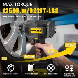 RYOJEGK 1250N.m Cordless Impact Wrench Set,922FT-lbs Brushless 1/2 Impact Gun with 2 x 4.0Ah Battery,Llave de Impacto Has 3 Speed Controls & Lighting,Pistola De Impacto for Truck Mower Tire Lug Nuts