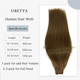 Sew in Hair Extension Real Human Hair, Hand Tied Weft Hair Extensions Human Hair Weave Bundles Extensions 100G 16 Inch Ash Brown Human Hair Extensions