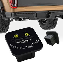 Trailer Hitch Cover We're All Mad Here Evil Cat Square 2 Inch Receiver Tube Plug Cover Compatible with Most Models Hitch Receivers Plug for Pickups Trucks Cars Suvs