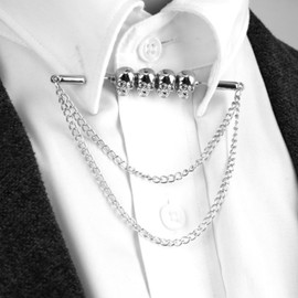 Godtemrow Men's Novel Stainless Steel Shirt Collar Bar Necktie Tie Pins Lapel Clips Clasp Set with Chain Skull for Wedding Business Party (Common)