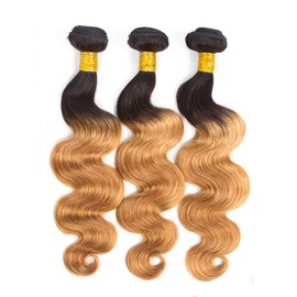 1B27 Body Wave Hair 3 Bundle Ombre Honey Blonde Weave Hair Bundles Double Weft Hair Extensions Unprocessed Virgin Hair Bundle Soft Hair Body Wave Bundle 26 28 30 Inch For Women