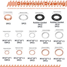 Tanstic 80Pcs Oil Drain Plug Crush Washer Aluminum and Copper Oil Drain Plug Gaskets Rubber Washer Metric Flat Washers Oil Drain Plug Sealing Washer Oil Plug Washers(M10 M12 M14 M16 M18)