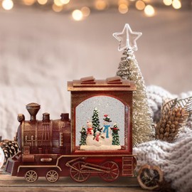 Wondise Lighted Christmas Snow Globes Musical Lantern with Timer, Battery Operated and USB Powered Spinning Water and Swirling Glitter Globe for Christmas Thanksgiving Holiday Decoration