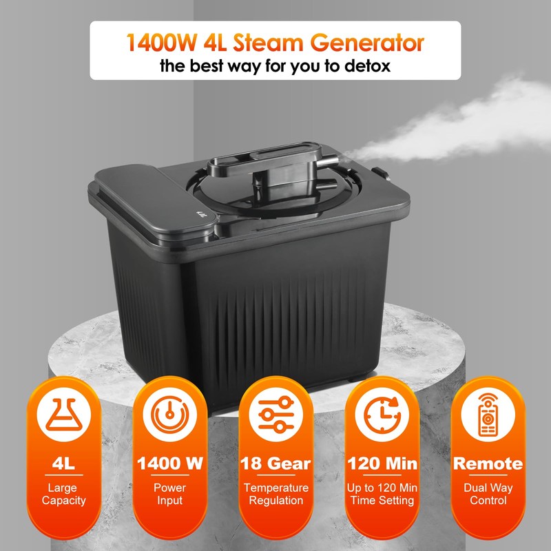 Amocane 4L Sauna Steamer Machine, Portable Sauna Pot, Stainless Steel
