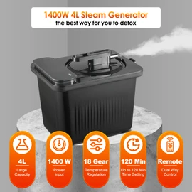 Amocane 4L Sauna Steamer Machine, Portable Sauna Pot, Stainless Steel Steam Generator for Saunas Home Spa Fumigation Steam Machine for Detox with Remote Control Anti-riot Device (110V, US Plug, Black)