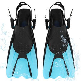 YANGUN Snorkel Fins, Adjustable Swimming Fins Size 34-38, Unisex Diving Fins for Children and Adults, Short Fins Children Adults Adjustable Fins for Swimming and Snorkelling (Blue)