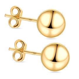 Charmsy 925 Sterling Silver Ball Post Stud Earrings for Women | 14K Gold-Plated Hypoallergenic Lightweight Classic 10MM Round Ball Studs Earring