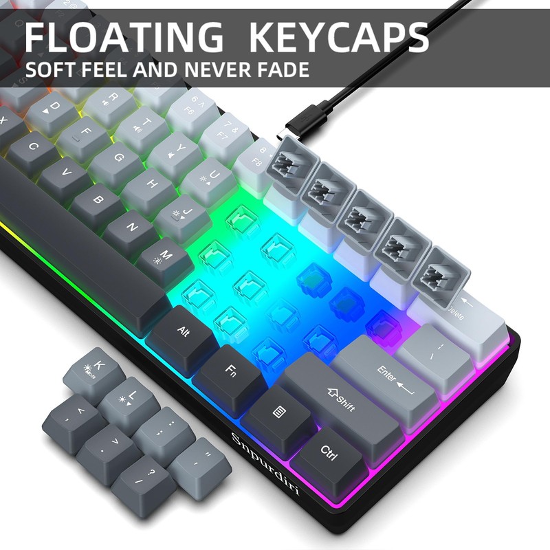 Snpurdiri 60% Wired Gaming Keyboard, 61 Keys RGB Backlit Ultra-Compact