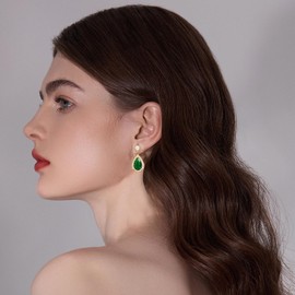 MESOVOR Diamond Teardrop Dangle Earrings for Women, 18K Gold Plated Cubic Zirconia Tear Drop Dangling Earrings Wedding Prom, Party Jewelry Gifts (Gold-Green)