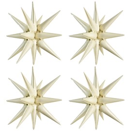 TONIFUL 4 Pcs 22inch 4D Cream White Explosion Star Mylar Balloons 14Point Star Balloons for Party Backdrop Christmas,New Year Birthday, Wedding Baby Shower Anniversary Photo Booth Supplies