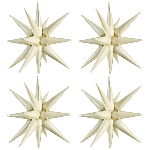 TONIFUL 4 Pcs 22inch 4D Cream White Explosion Star Mylar