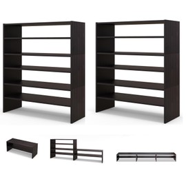 COSTWAY Shoe Rack, 6-Tier Extra Wide Shoe Shelf for Closet with Stackable Design, 31" Freestanding Storage Shoe Stand for Small Space Entryway Hallway Closet (2, Brown)