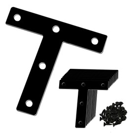 10 Pcs Black Flat T Bracket | 3.15 x 3.15'' Mending Plates for Wood Furniture | Metal Triangle Shelf Bracket for Wood Shelves| Corner Brace Connector for Table/Cabinet/Desk