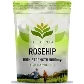 Rosehip High Strength 5000mg 180 Capsules | Premium Rosehip Extract High Strength Supplement for Joint Support | Extracted from Rosa Canina - Made in UK by Hellenia