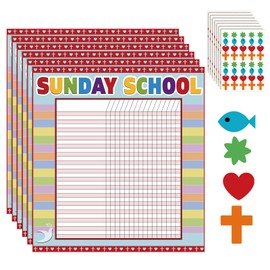 Yeaqee 12 Pcs Sunday School Attendance Sticker Chart, Classroom Incentive Chart for Kids with 4 Styles Stickers Chart for Kids Incentives Reward Chart Behavior Sunday School Decoration(Stylish)