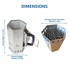 KU-koruo Premium Stainless Steel Charcoal Chimney Starter with Ergonomic Handles, Hexagonal Design, Quick Fire Lighting for Grilling and BBQ