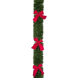 2.7M x 10cm approx Green Tinsel with Red Bows