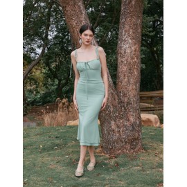 CIDER Women's Summer Floral Maxi Dress Spaghetti Strap Sleeveless Bodycon Ruched Mesh Dresses 2025 Trendy: Pale Green, M