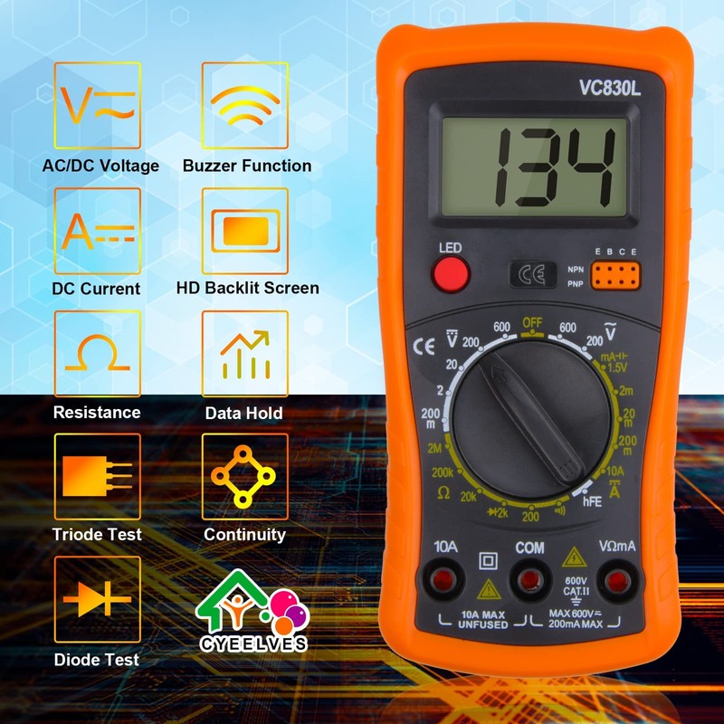 Digital Multimeter, Multimeter with AC DC Voltmeter & Ohm Volt