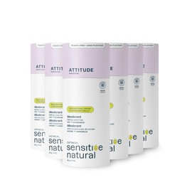 ATTITUDE Baking Soda Free Deodorant for Sensitive Skin with Oatmeal and Chamomile, EWG Verified, Aluminum Free, Plastic-Free, 3 Ounces (Pack of 6)