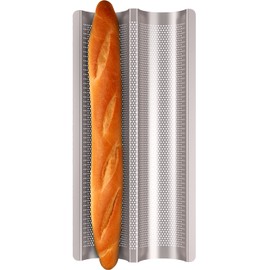 Fulimax Baguette Pan French Bread Pans For Baking Pans, Nonstick 2 Slots Perforated Italian Loaf Pan Mold Long French Bread Pan Golden