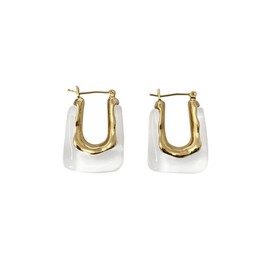 Azusa Sun Acrylic Hoop Earrings for Women Gold Plated Geometric Resin Minimalist Clear Brown Chunky Hoops Earrings Statement Party Jewelry Gifts - Transparent
