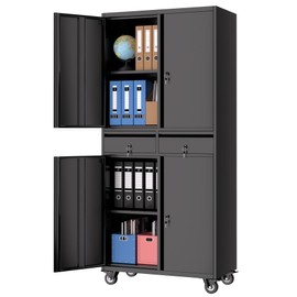 IDEALHOUSE Garage Storage Cabinet, 73 Inch Metal with Locking Doors and Adjustable Shelves, Heavy Duty Tool Cabinet with 2 Drawers