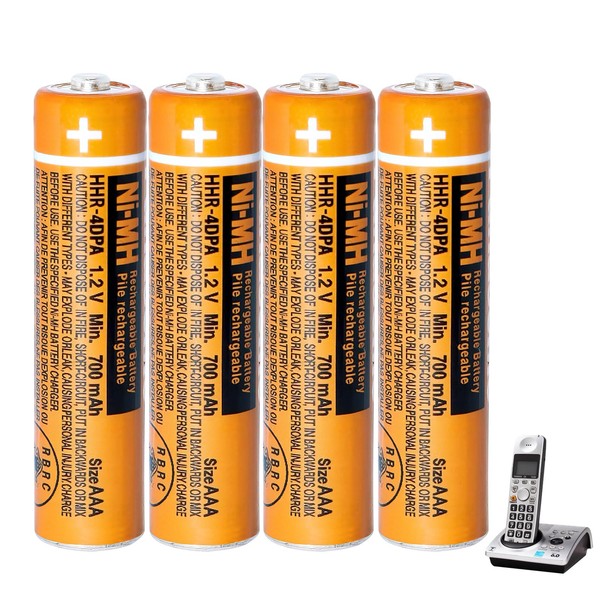 CUCESH - Paquete de 4 baterías recargables AAA de 700 mAh 1.2 V, batería de repuesto HHR-4DPA para teléfonos inalámbricos Panasonic