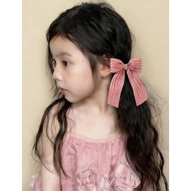 GFun Hair Clip, Hair Ribbon, For Kids, Girls, Hair Accessories, Large, Thick, Weddings, Invitations, Recitals, Kindergarten Entrance Ceremonies, Cheer, Sports Events, Striped, Chiffon, Set of 2, White
