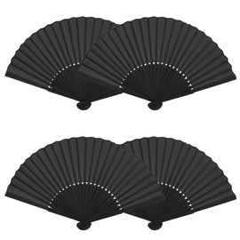 Women's Fans, Pack of 4 Foldable Hand Fans, Black, Elegant Fans for Weddings and Parties, Lightweight and Portable, 37 cm / 14.5 inches, Ideal for Summer and Decoration
