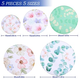 Revahope 5 Pieces 5 Size Bowl Covers Reusable, Elastic Cloth Fabric Bowl Covers for Bread Proofing Washable for Food Storage Fruits Leftover (Eucalyptus Leaves)