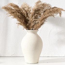 LUKA Ceramic Rustic Farmhouse Vase, 9.2 inch Whitewashed Terracotta Vase, Pottery Decorative Flower Vase,Clay Decorative Vases for Home Decor, Table, Living Room, Shelf, Mantel Decoration(Off-White)
