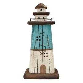 Aecipl Nautical Decor Wooden Lighthouse Beach Themed Ornaments Coastal Ocean Decoration Decorative Wood Light HouseTable Centerpiece Tower Lights Figurine for Shelf Fireplace Tabletop (Blue L)