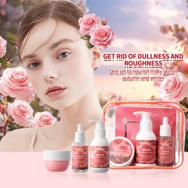 Triple-Step Rose Body Care Set - Moisturizing Body Wash (3.4oz), Firming Body Cream (2.6oz), Nourishing Oil (1.7oz) - Bulgarian Rose & 6 Botanicals - Dry Skin Solution