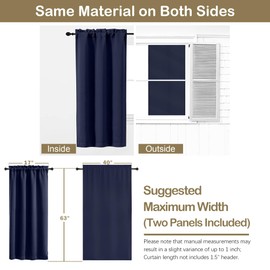 OVZME Navy Blue Blackout Curtains for Bedroom 63 Inch Length 2 Panels, Protect Privacy Thermal Insulated Curtains for Bedroom, Dual Rod Pocket Window Treatments Blackout Drapes, 2x40Wx63L Inches