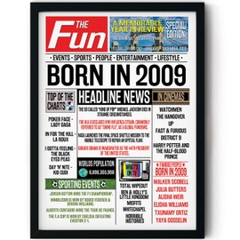 Stuff4 16th Birthday Poster Framed - Born In 2009 Newspaper - Happy 16th Birthday Gifts for Boys Girls Vintage Retro Back In 2009, 8x10 Inch Sixteen Sixteenth Bday Party Decor Decoration