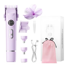 Bikini Trimmer for Women - 4 in 1 Women Electric Shaver Dual Head IPX7 Waterproof Wet & Dry Use Body Hair Trimmer and Facial Hair Remover for Bikini Underarm Leg Arm Body Face,Purple