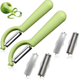 Pack of 2 P-Peeler Tupper with 4 Replacement Blades, Peeler for Vegetables and Fruits, Ergonomic Potato Peeler, Cucumber Peeler, Effortless Peeling, Dishwasher Safe, Compatible with Tupperware Kitchen
