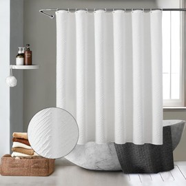 GBYcLyw White Shower Curtain Set Short Length 65'' for Walk/Step in Tub with 12 Hooks Modern 3D Waffle Texture Fabric Waterproof Shower Curtain Machine Washable 72x65 Inches