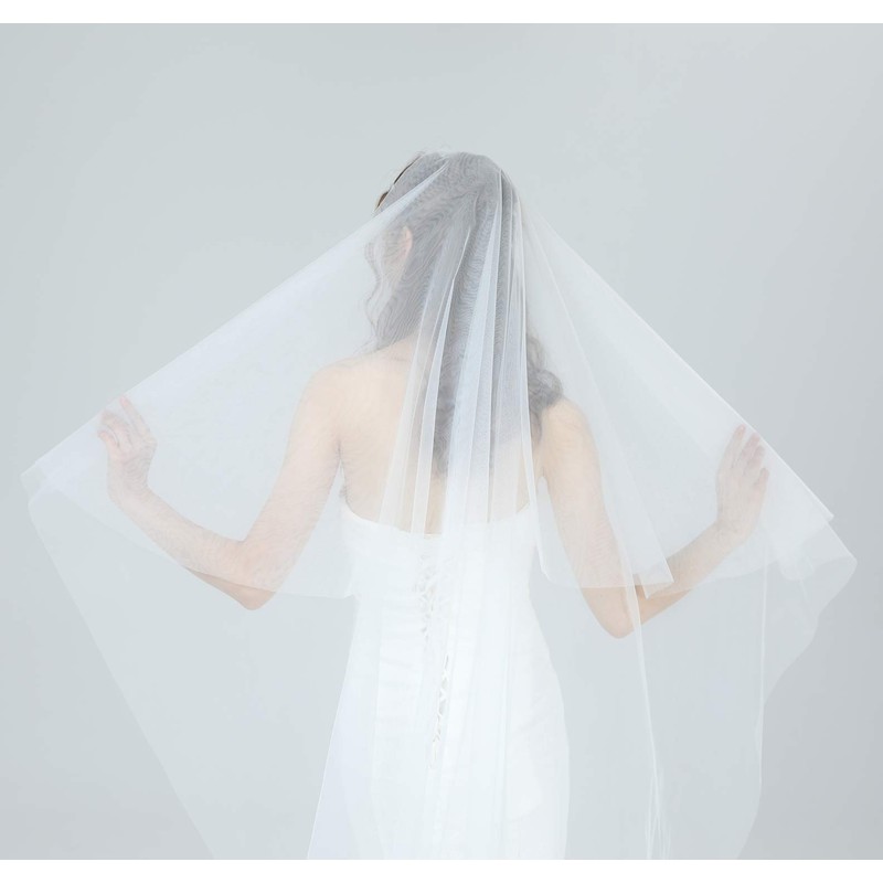 BEAUTELICATE Bridal Wedding Veil Drop Blusher Veil 2 Tier Cut