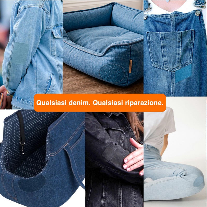 Toppe Jeans Termoadesive, 10 Pezzi, Toni Blu e Nero, Denim